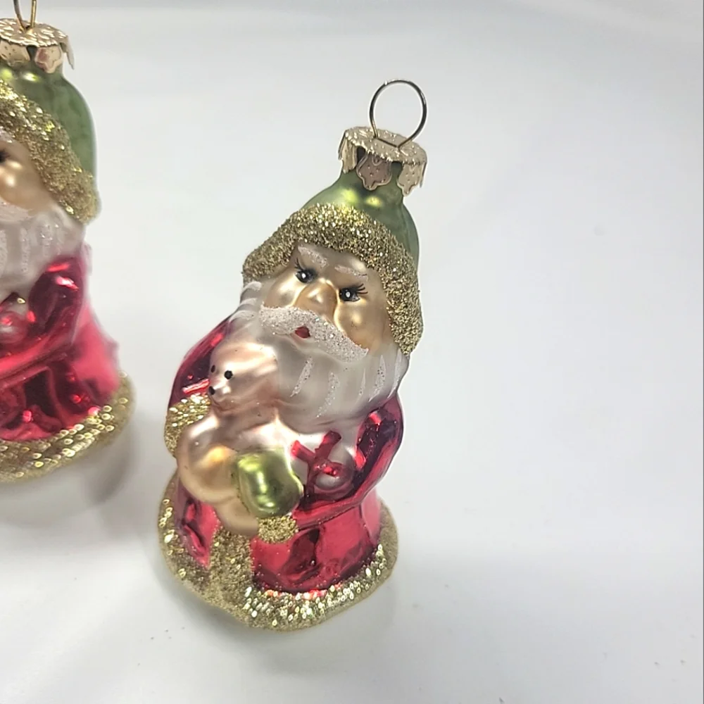 Glass Blown Santa Ornaments Glitter Hand Painted Lot‎ Of 3